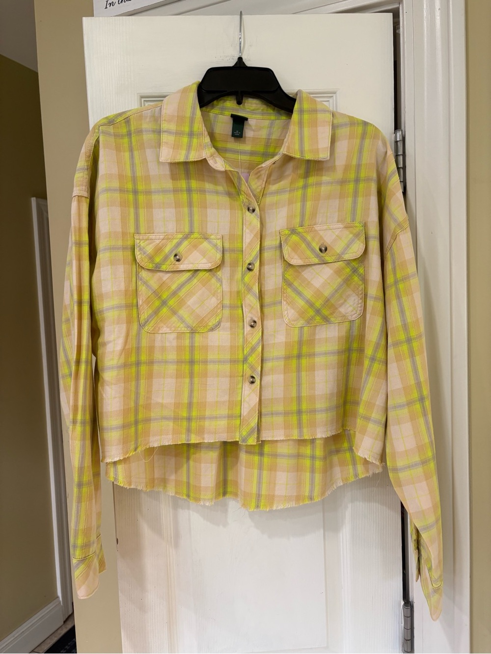 wild fable Yellow & Cream Plaid Cropped Button-Up Top
